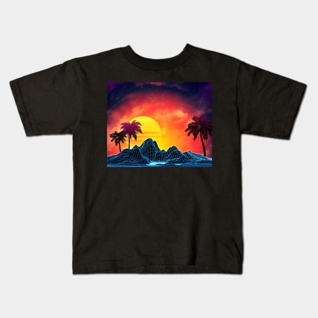 80s aesthetic retro futuristic beach design Kids T-Shirt by AnnArtshock